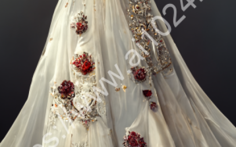 The whole wedding dress is inlaid with diamonds, gemstones and roses. It is very gorgeous, noble, and elegant. Helen Ross designs, dreams, European lights, ultra-high definition, octane rendering, surreaHD，HD --ar 9:16