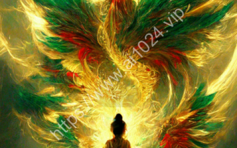 Imagine an angel, beautiful, magical, magical, Chinese phoenix, big bird with green, yellow and red feathers, lotus base, dark green lotus Floating, adventure, mirror, glass, magic circle, magic circle, fantasy, fog, light, flame, crystal, gold, green, nebula, surreal, unreal angel, beautiful, magical, Valkyrie, medium, magical. Mirror, Glass, Magic Circle, Might and Magic, Fantasy, Mist, Fluorescent, Crystal, Black, Nebula, Surreal, Unreal Engine HD --ar 9:16