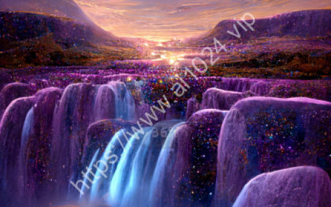 This is surreal and sophisticated CG rendering. At night, the light blue sky is covered with the great waterfall on the golden river, purple heart-shaped crystal, luminous path, rose moon, starlight, art, HD, starry sky, many small and colorful luminous particles, composed of the Milky way, the north pole, tundra and iceberg, fantasy, high detail, beauty, 8K, octane lamp and shadow, complex detail, ultra wide angle, panoramic shooting, 8K. High definition. Landscape photography by Marc ADAMUS, real photo volume light, 8Kv volume light HD, --ar 9:16