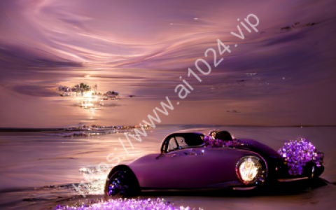 The lavender French sports car is parked at the romantic lavender flower seaside, and there are several roses on the sports car. The sea of flowers sparkled. The color is gorgeous. Star aurora appears in the sky, fairy tale world, fantasy, 8K, ，volume lightVolumetric light visible fluoresce hyperrealism photograph --ar 9:16 --iw 10